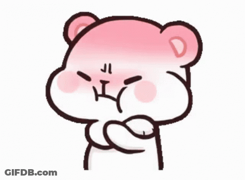 A Cartoon Of A Pink Teddy Bear With An Angry Expression GIF