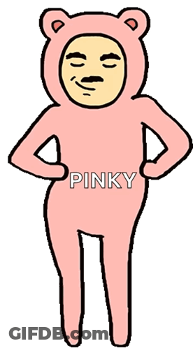 A Cartoon Of A Pink Teddy Bear With The Word Pinky On It GIF