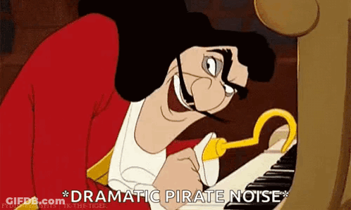 A Cartoon Of A Pirate Playing A Piano And Saying Dramatic Pirate Noise GIF