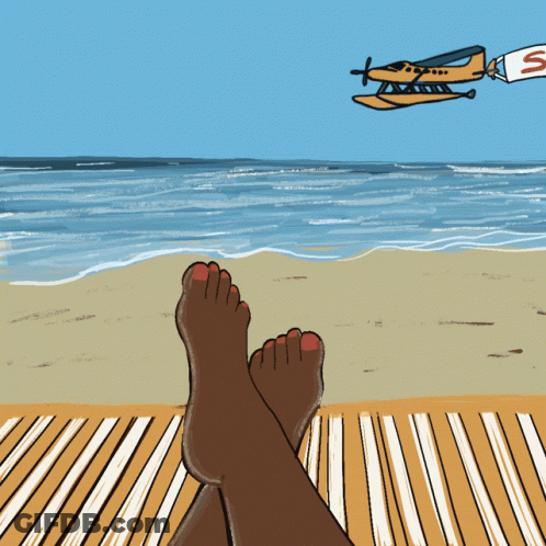 A Cartoon Of A Plane Flying Over A Beach With A Banner Reading Summer GIF