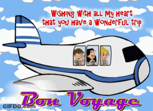 A Cartoon Of A Plane With The Words Wishing With All My Heart That You Have A Wonderful Trip GIF