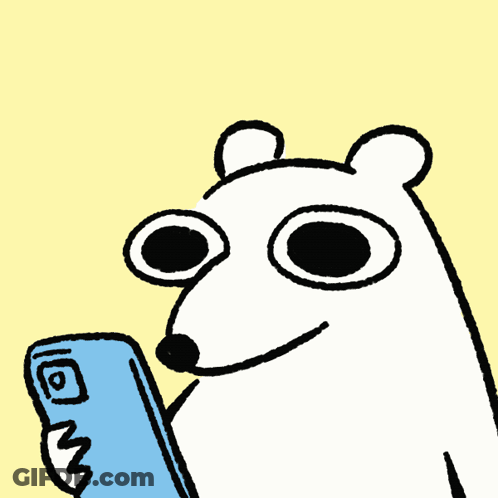 A Cartoon Of A Polar Bear Holding A Blue Phone GIF