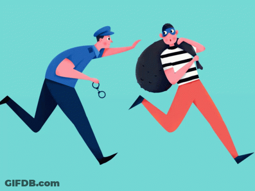 A Cartoon Of A Police Officer Chasing A Thief GIF
