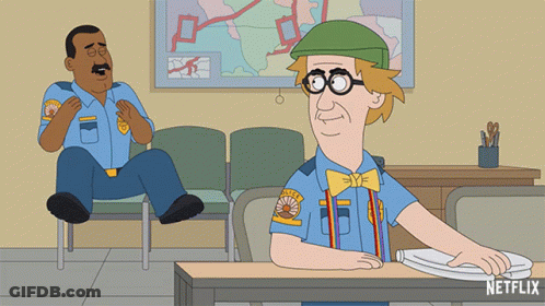 A Cartoon Of A Police Officer Sitting In A Chair With A Netflix Logo On The Bottom GIF