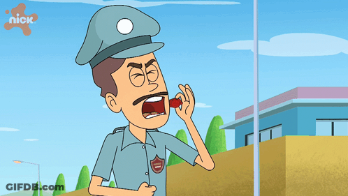 A Cartoon Of A Police Officer With A Nick Logo On The Bottom GIF