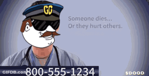 A Cartoon Of A Police Officer With A Phone Number 800-555-1234 GIF