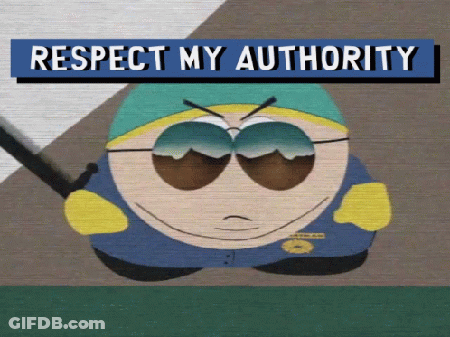Cartoon Police Officer Saying Respect My Authority GIF