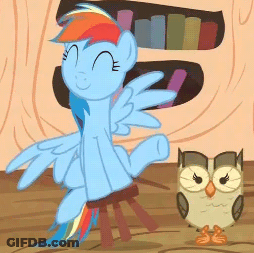A Cartoon Of A Pony And An Owl Standing Next To Each Other GIF