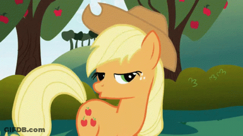 Cartoon Pony Wearing Hat With Apples GIF