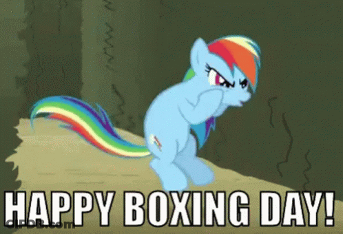 A Cartoon Of A Pony With The Words Happy Boxing Day Below It GIF