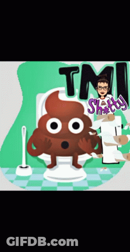 A Cartoon Of A Poop Sitting On A Toilet With The Words Tmi Shitty GIF