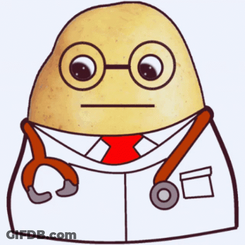 A Cartoon Of A Potato Dressed As A Doctor With Glasses And A Stethoscope Around His Neck GIF
