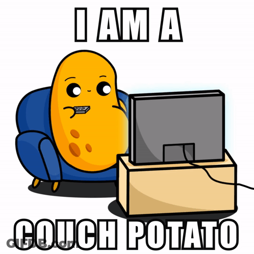 A Cartoon Of A Potato Sitting On A Couch Watching A Tv GIF
