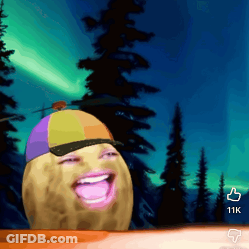 A Cartoon Of A Potato Wearing A Hat And Smiling With The Number 11K Below It GIF