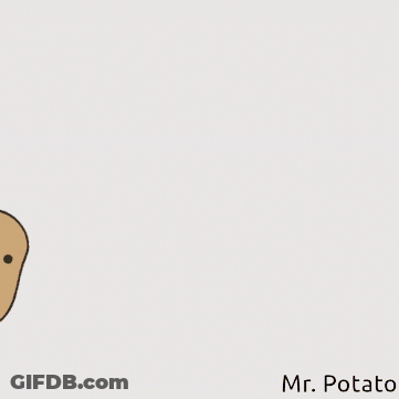 A Cartoon Of A Potato With A Speech Bubble That Says " I Here " GIF