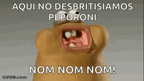 A Cartoon Of A Potato With Its Mouth Open And The Words Aqui No Desbritishamos Peporoni Nom Nom Nom ! GIF