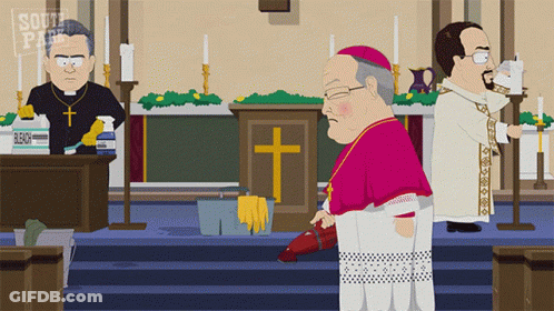 A Cartoon Of A Priest And A Bishop With South Park Written On The Bottom GIF