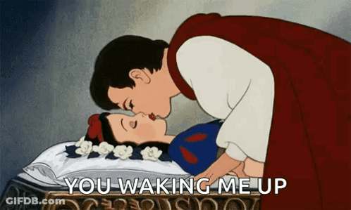 A Cartoon Of A Prince Kissing Snow White While She Is Sleeping GIF