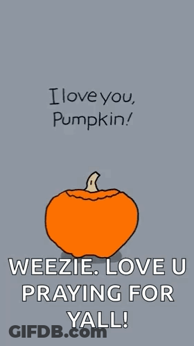 A Cartoon Of A Pumpkin Holding A Sign That Says " I Love You Pumpkin " GIF