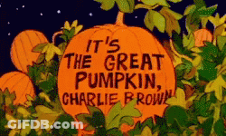 A Cartoon Of A Pumpkin That Says " It 'S The Great Pumpkin " GIF