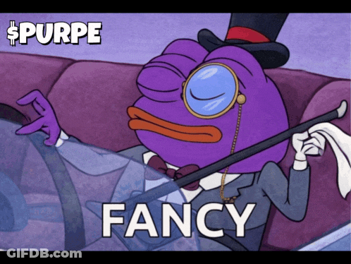 A Cartoon Of A Purple Frog Wearing A Top Hat And Glasses Says Fancy GIF