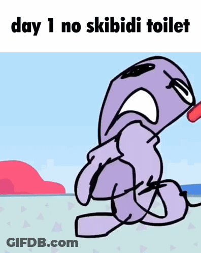 A Cartoon Of A Purple Monster With The Words Day 1 No Skibidi Toilet GIF