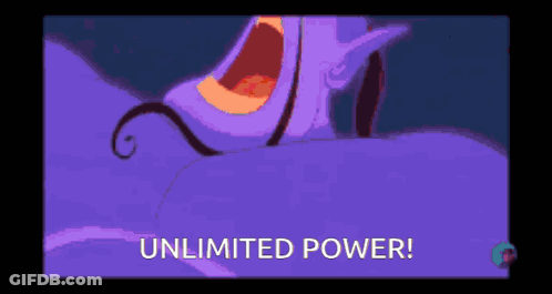 A Cartoon Of A Purple Monster With The Words " Unlimited Power " Below It GIF