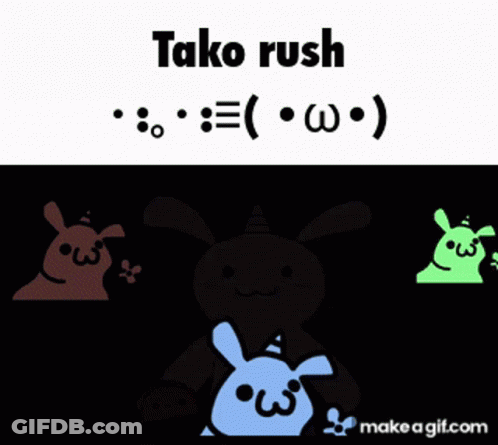 A Cartoon Of A Purple Rabbit With A Unicorn Horn And The Words Tako Rush Below It GIF
