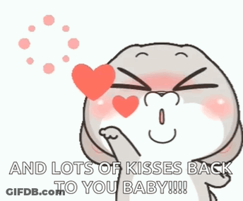 A Cartoon Of A Rabbit Blowing A Heart With The Words And Lots Of Kisses Back To You Baby GIF