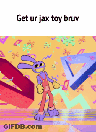 A Cartoon Of A Rabbit Dancing With The Words Get Ur Jax Toy Bruv On The Bottom GIF