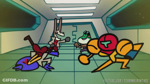 A Cartoon Of A Rabbit Fighting Another Cartoon Character With Youtube.com/terminalmontage Written Underneath GIF