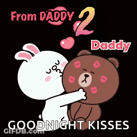 A Cartoon Of A Rabbit Kissing A Brown Bear With The Words From Daddy 2 Daddy Goodnight Kisses GIF