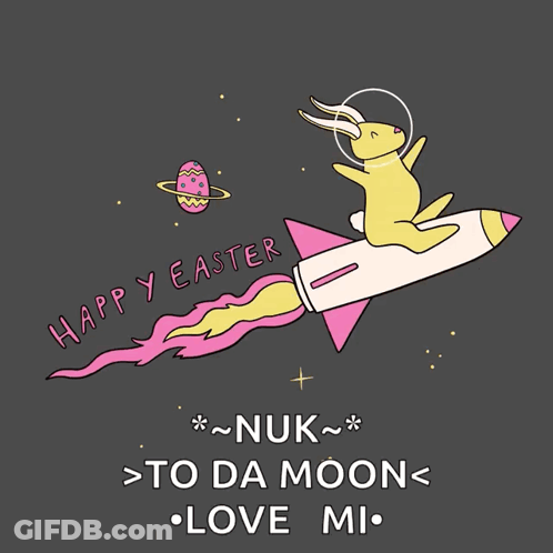 A Cartoon Of A Rabbit On A Rocket With The Words Happy Easter GIF