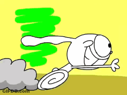 A Cartoon Of A Rabbit Running With Smoke Coming Out Of Its Tail GIF