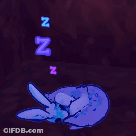A Cartoon Of A Rabbit Sleeping In The Dark With The Letters N And Z Above It . GIF