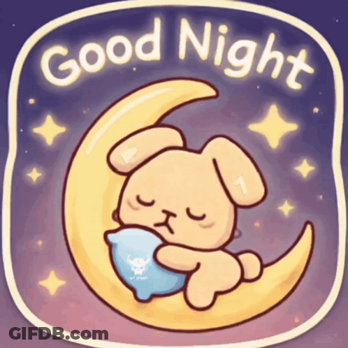 A Cartoon Of A Rabbit Sleeping On A Crescent Moon GIF
