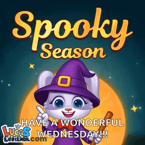 A Cartoon Of A Rabbit Wearing A Witch Hat And Holding A Stick GIF