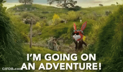 A Cartoon Of A Rabbit Wearing Sunglasses And A Flower Crown Says I 'M Going On An Adventure GIF