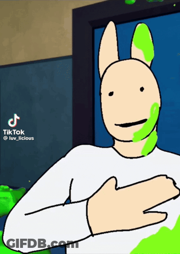 A Cartoon Of A Rabbit With Green Paint On Its Face GIF