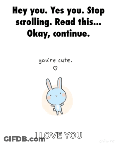 A Cartoon Of A Rabbit With The Words " Hey You Yes You Stop Scrolling Read This Okay Continue You 'Re Cute " GIF