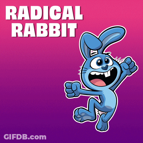A Cartoon Of A Rabbit With The Words Radical Rabbit Below It GIF