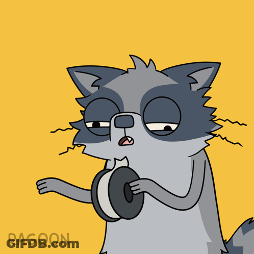 A Cartoon Of A Raccoon Holding A Piece Of Paper With The Word Racoon On It GIF