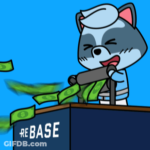 A Cartoon Of A Raccoon On Top Of A Podium That Says Rebase On It GIF