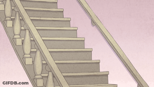 A Cartoon Of A Raccoon Walking Down A Set Of Stairs GIF