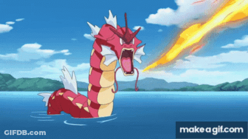 A Cartoon Of A Red And Yellow Dragon In The Water With A Make A Gif.com Button Below It GIF