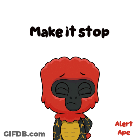 A Cartoon Of A Red Ape With The Words Make It Stop Below It GIF