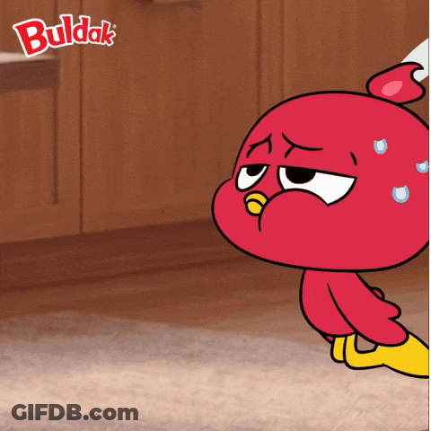A Cartoon Of A Red Bird With The Word Buldak On The Bottom Right GIF