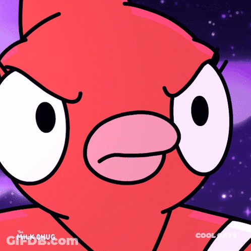 A Cartoon Of A Red Bird With The Words The Milk Chug On The Bottom Right GIF