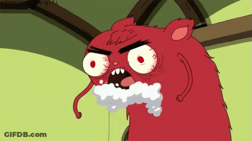 A Cartoon Of A Red Cat With Foam Coming Out Of Its Mouth Is Titled Adventure Time Nights GIF