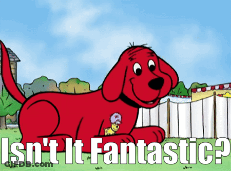 A Cartoon Of A Red Dog With The Words Isn T It Fantastic GIF